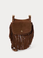 Lauren Ralph Lauren Brown Marcy Fringed Suede Cross-Body Medium Saddle Bag - Image 5 of 6
