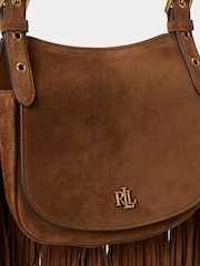 Lauren Ralph Lauren Brown Marcy Fringed Suede Cross-Body Medium Saddle Bag - Image 6 of 6