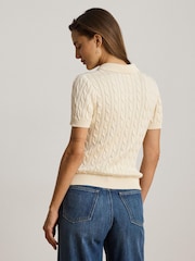 Lauren Ralph Lauren Cream Cable Knit Short Sleeve Polo Sweater - Image 4 of 6