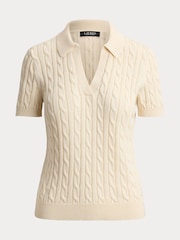 Lauren Ralph Lauren Cream Cable Knit Short Sleeve Polo Sweater - Image 6 of 6