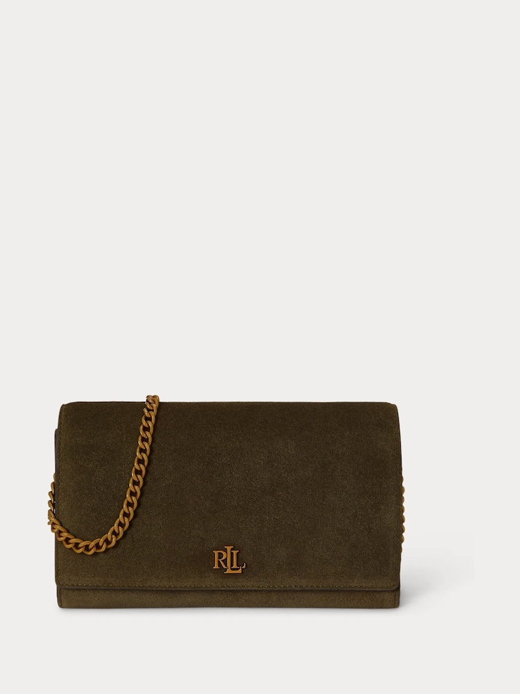 Lauren Ralph Lauren Green Adair II Suede Chain Strap "Crossbody" Clutch Bag - Image 1 of 5 Lauren Ralph Lauren Green Adair II Suede Chain Strap "Crossbody" Clutch Bag - Image 1 of 5