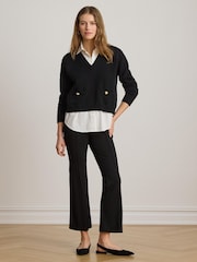 Lauren Ralph Lauren Black Combed Cotton 2-in-1 V-Neck Sweater with Attached Shirt - Image 5 of 6