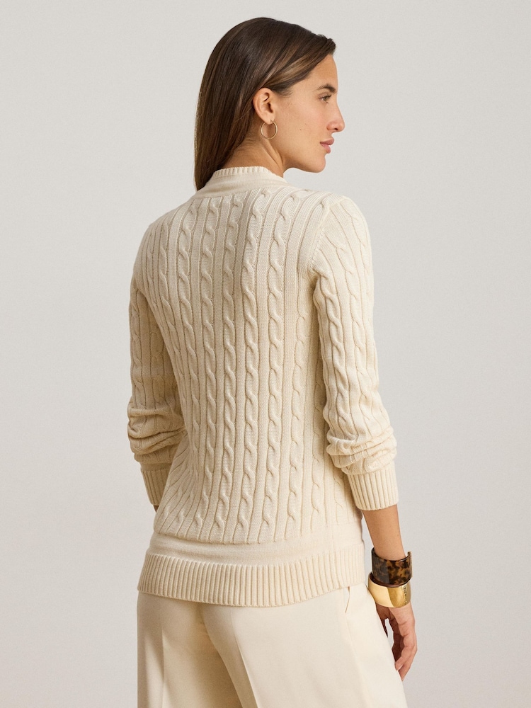 Lauren Ralph Lauren Cream Meren Cotton Blend V-Neck Cricket Sweater with Tonal Logo - Image 2 of 6 Lauren Ralph Lauren Cream Meren Cotton Blend V-Neck Cricket Sweater with Tonal Logo - Image 2 of 6