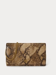 Lauren Ralph Lauren Brown Adair II Python Print Leather Chain Strap Cross-Body Clutch Bag - Image 1 of 6