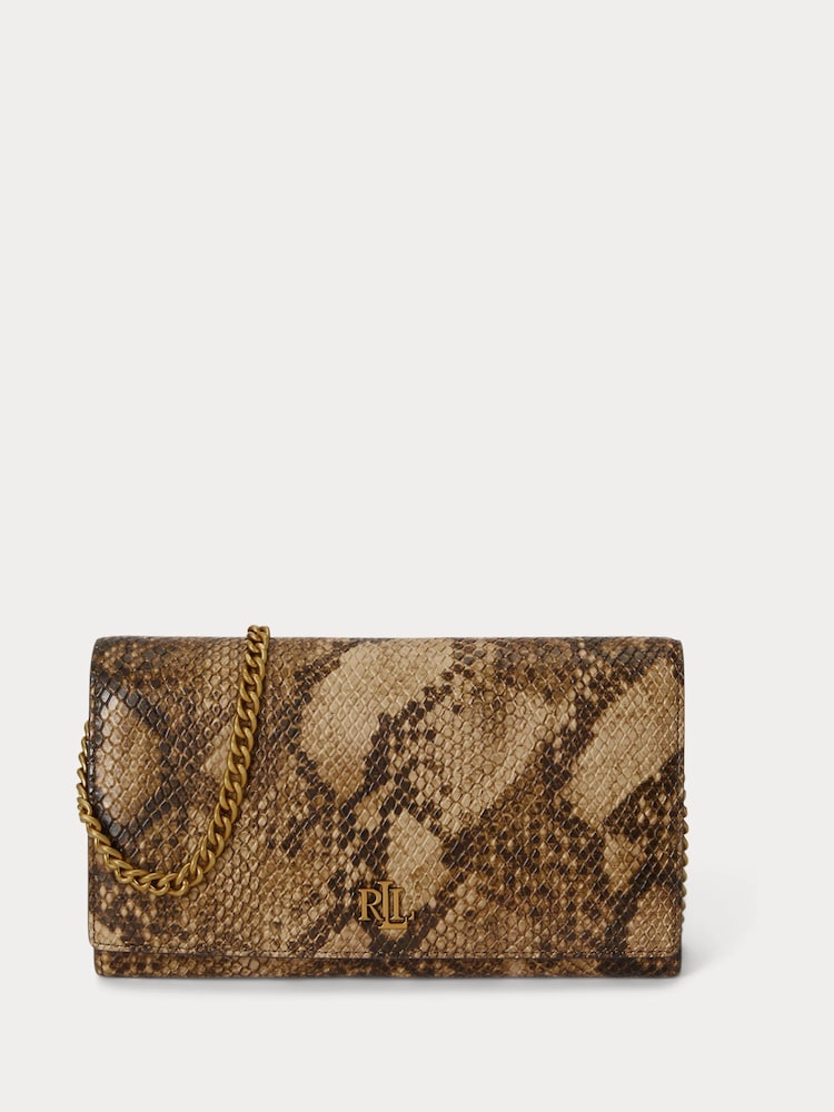 Lauren Ralph Lauren Brown Adair II Python Print Leather Chain Strap Cross-Body Clutch Bag - Image 1 of 6 Lauren Ralph Lauren Brown Adair II Python Print Leather Chain Strap Cross-Body Clutch Bag - Image 1 of 6