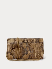 Lauren Ralph Lauren Brown Adair II Python Print Leather Chain Strap Cross-Body Clutch Bag - Image 3 of 6
