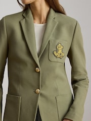 Lauren Ralph Lauren Green Anfisa Stretch Cotton Pique Jacket with Crest - Image 2 of 5