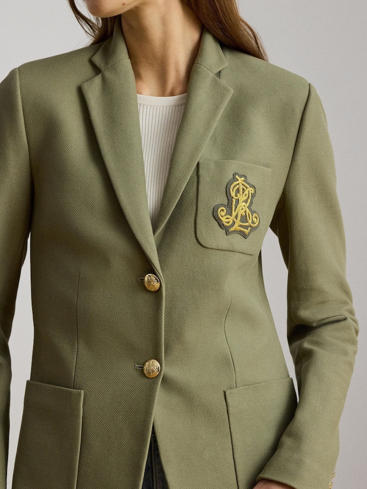 Lauren Ralph Lauren Green Anfisa Stretch Cotton Pique Jacket with Crest - Image 2 of 5 Lauren Ralph Lauren Green Anfisa Stretch Cotton Pique Jacket with Crest - Image 2 of 5