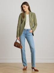 Lauren Ralph Lauren Green Anfisa Stretch Cotton Pique Jacket with Crest - Image 3 of 5