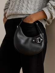 Lauren Ralph Lauren Black Tasha Small Leather Saddle Shoulder Bag - Image 5 of 6