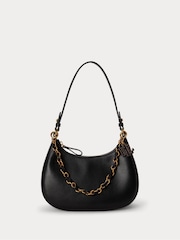 Lauren Ralph Lauren Black Marcy Smooth Leather Shoulder Bag with Chain Detailing - Image 1 of 6