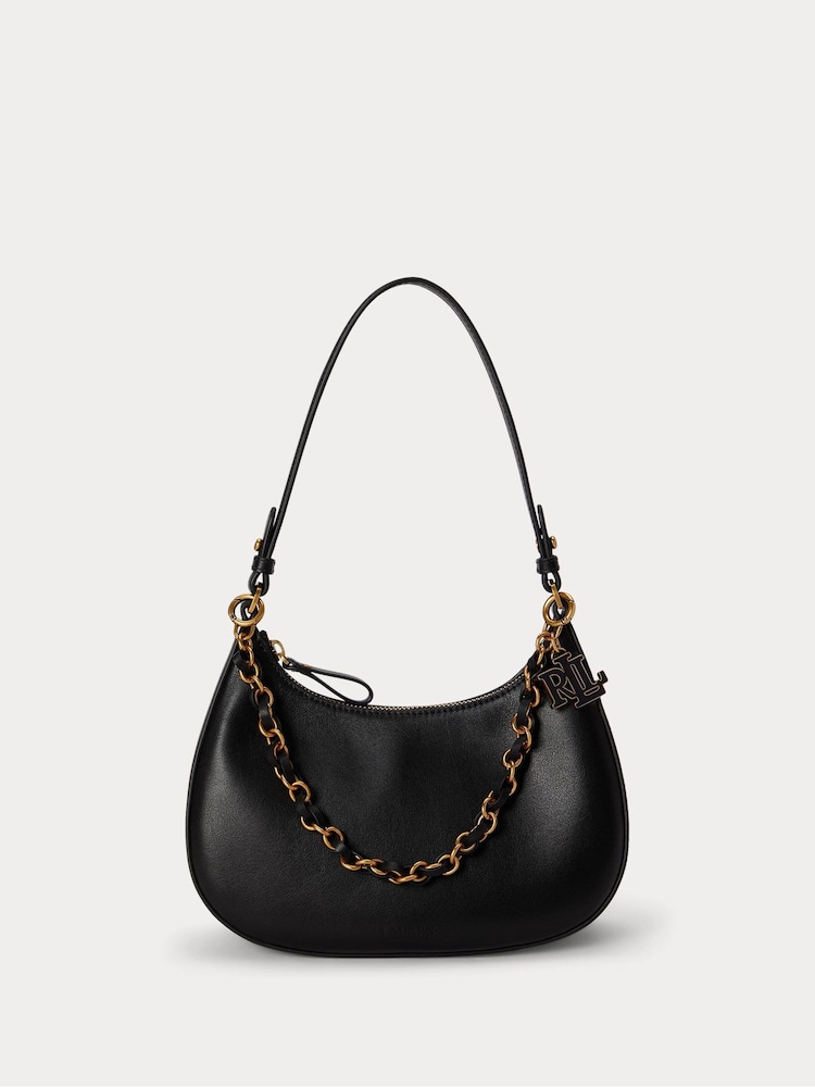 Lauren Ralph Lauren Black Marcy Smooth Leather Shoulder Bag with Chain Detailing - Image 1 of 6