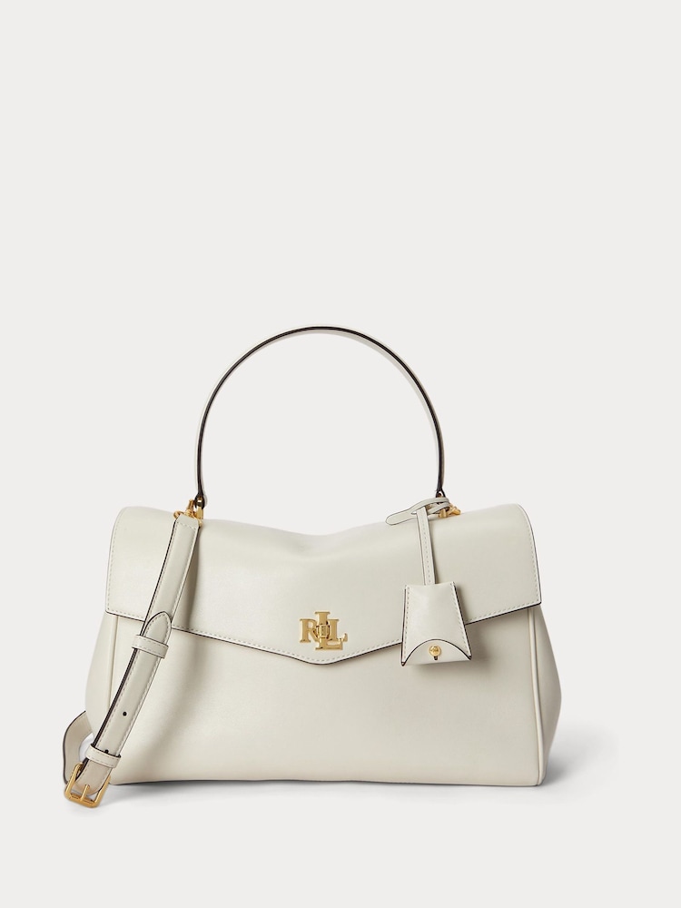 Lauren Ralph Lauren White Farrah Soft Leather Top Handle Medium Tote Bag - Image 1 of 5 Lauren Ralph Lauren White Farrah Soft Leather Top Handle Medium Tote Bag - Image 1 of 5