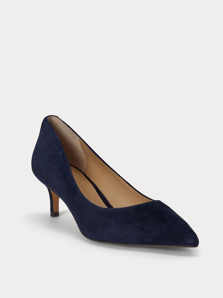 Lauren Ralph Lauren Blue Adrienne Suede Kitten Heel Point Toe Pumps - Image 2 of 4