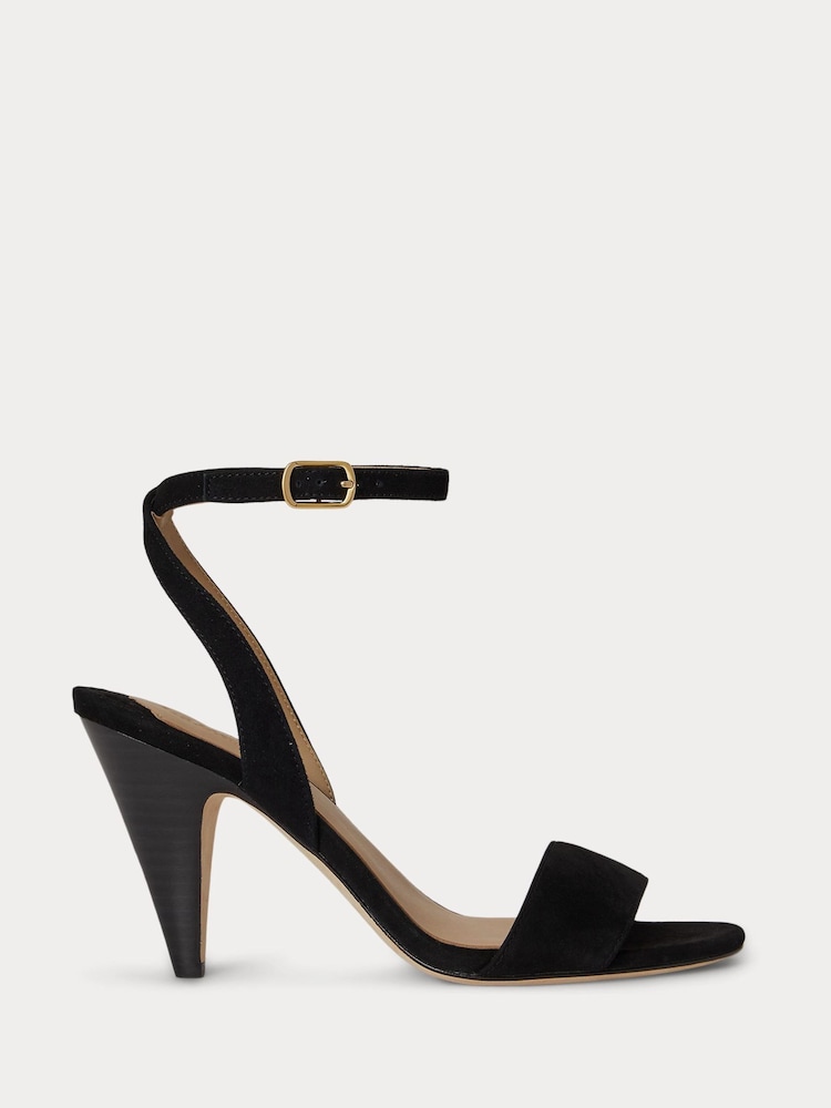 Lauren Ralph Lauren Black Gracy Suede Single Strap Conical Heel Ankle Strap Sandals - Image 1 of 4