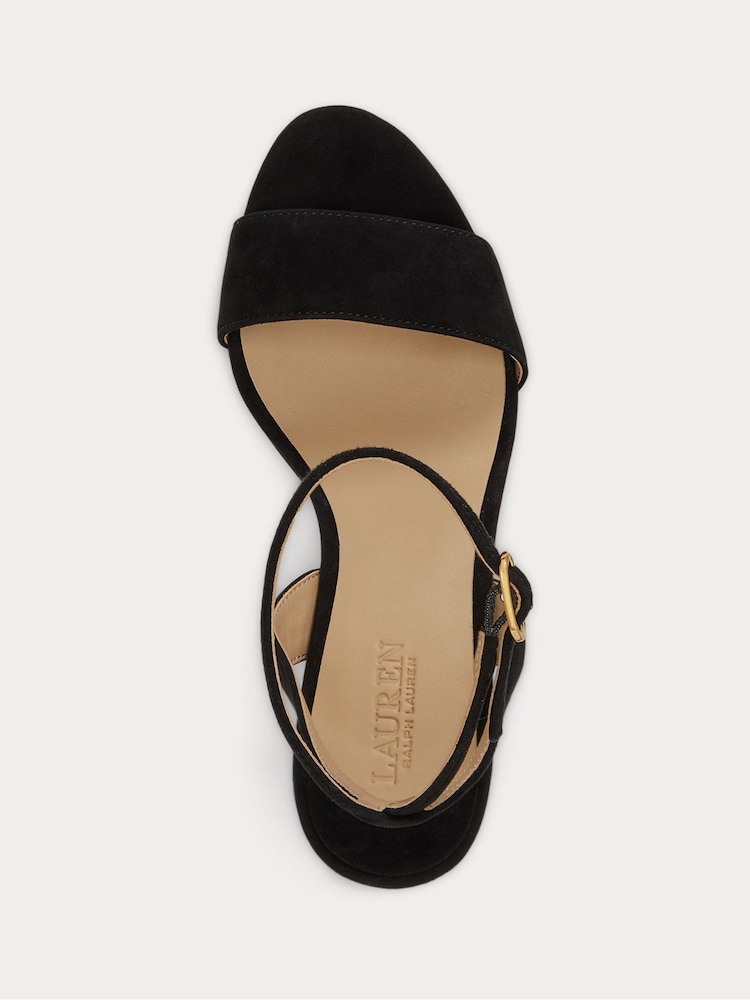 Lauren Ralph Lauren Black Gracy Suede Single Strap Conical Heel Ankle Strap Sandals - Image 2 of 4