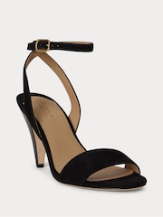 Lauren Ralph Lauren Black Gracy Suede Single Strap Conical Heel Ankle Strap Sandals - Image 3 of 4