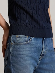 Lauren Ralph Lauren Blue Cable Knit Short Sleeve Polo Sweater - Image 4 of 4