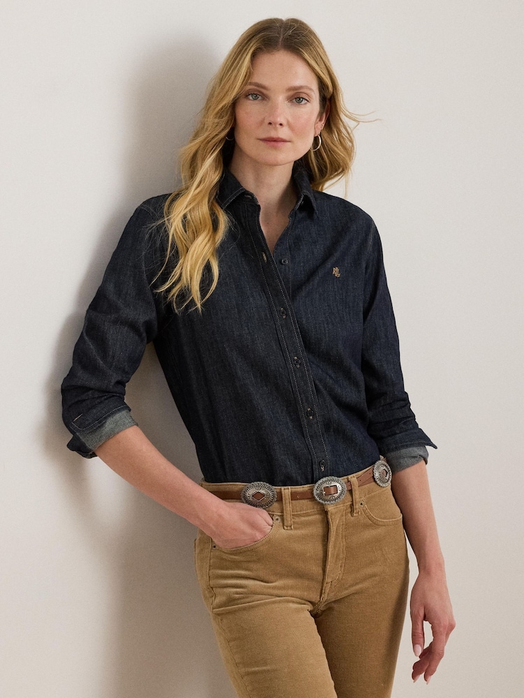 Lauren Ralph Lauren Rinse Wash Denim Shirt with Small Crest - 圖片 1/5