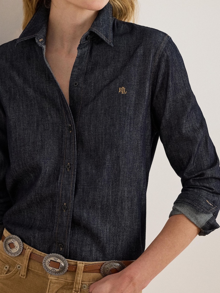 Lauren Ralph Lauren Rinse Wash Denim Shirt with Small Crest - 圖片 2/5