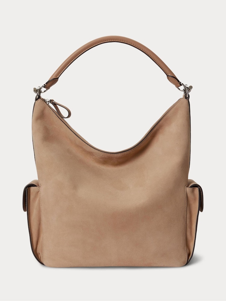 Lauren Ralph Lauren Natural Blaike Suede Large Slouchy Shoulder Bag - Image 1 of 5 Lauren Ralph Lauren Natural Blaike Suede Large Slouchy Shoulder Bag - Image 1 of 5