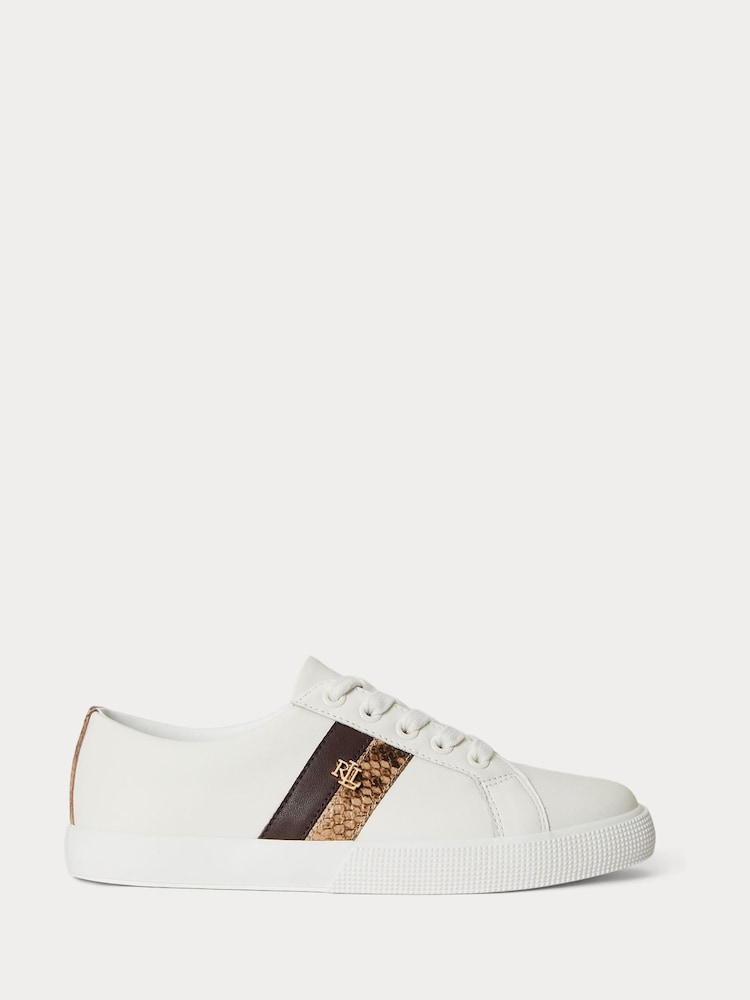 Lauren Ralph Lauren White Janson II Leather Contrast Side Stripe Low Top Trainers - Image 1 of 4 Lauren Ralph Lauren White Janson II Leather Contrast Side Stripe Low Top Trainers - Image 1 of 4