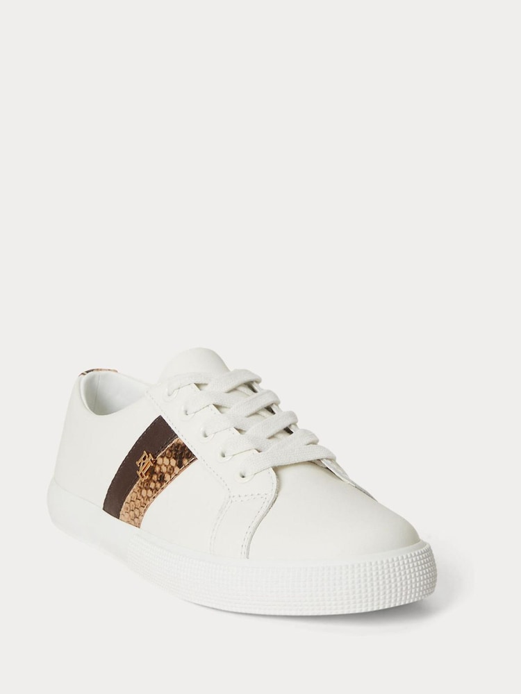 Lauren Ralph Lauren White Janson II Leather Contrast Side Stripe Low Top Trainers - Image 2 of 4 Lauren Ralph Lauren White Janson II Leather Contrast Side Stripe Low Top Trainers - Image 2 of 4