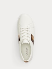 Lauren Ralph Lauren White Janson II Leather Contrast Side Stripe Low Top Trainers - Image 3 of 4