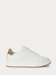 Lauren Ralph Lauren White Ainsley Leather Low Top Trainers With Contrast Python Heel Tab - Image 1 of 4