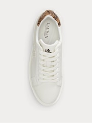 Lauren Ralph Lauren White Ainsley Leather Low Top Trainers With Contrast Python Heel Tab - Image 3 of 4