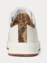 Lauren Ralph Lauren White Ainsley Leather Low Top Trainers With Contrast Python Heel Tab - Image 4 of 4