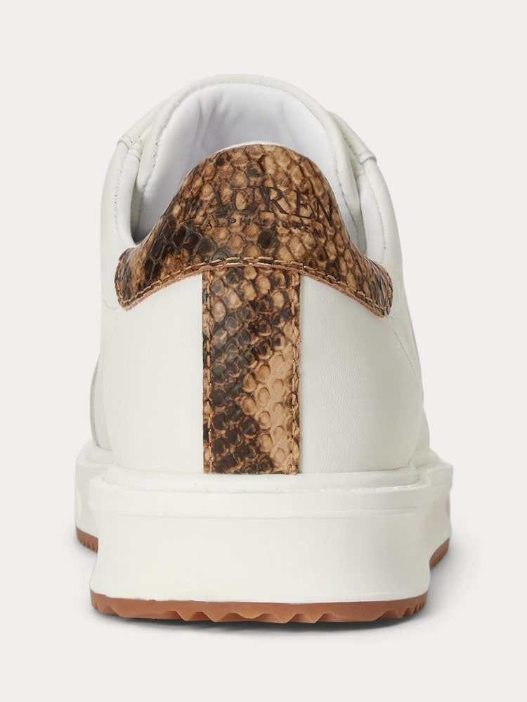 Lauren Ralph Lauren White Ainsley Leather Low Top Trainers With Contrast Python Heel Tab - Image 4 of 4