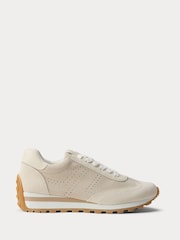 Lauren Ralph Lauren Natural Dani Perforated Suede Trainers - Image 1 of 4