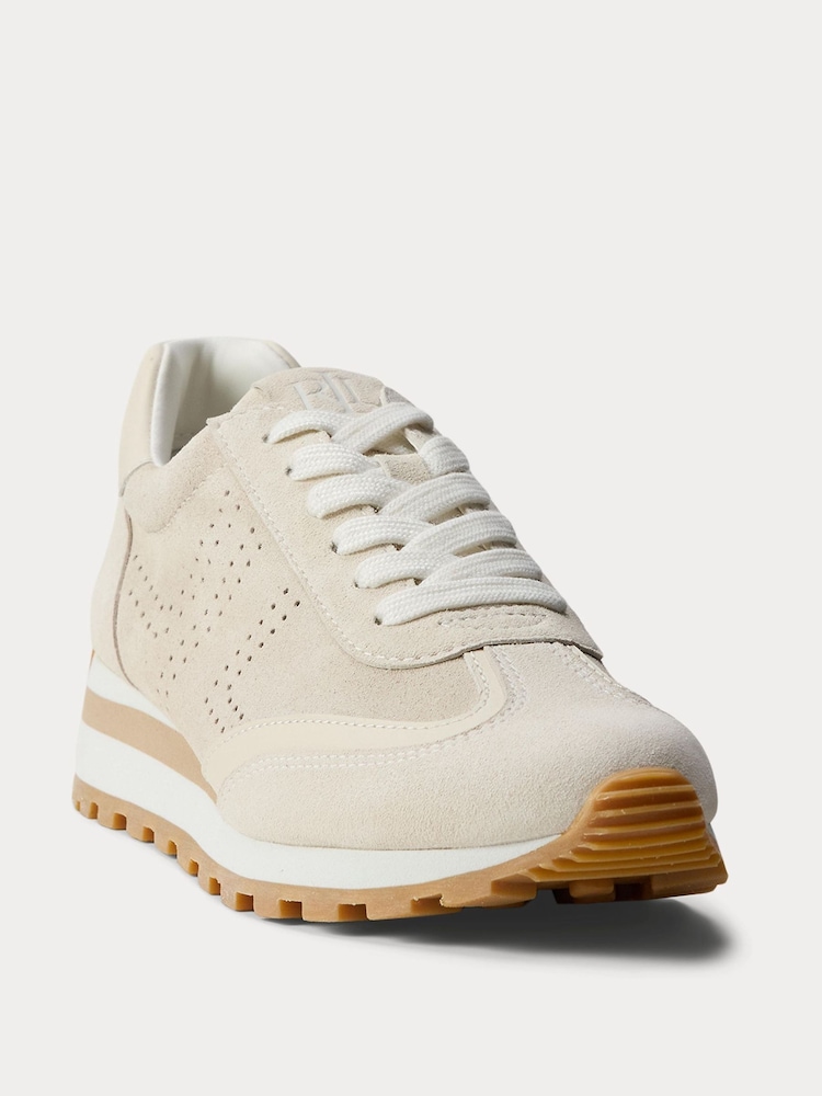 Lauren Ralph Lauren Natural Dani Perforated Suede Trainers - Image 2 of 4 Lauren Ralph Lauren Natural Dani Perforated Suede Trainers - Image 2 of 4
