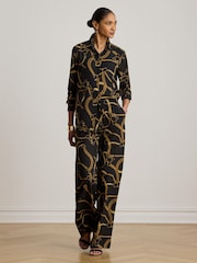 Lauren Ralph Lauren Black Crepe de Chine Bridle Print Shirt - Image 1 of 5