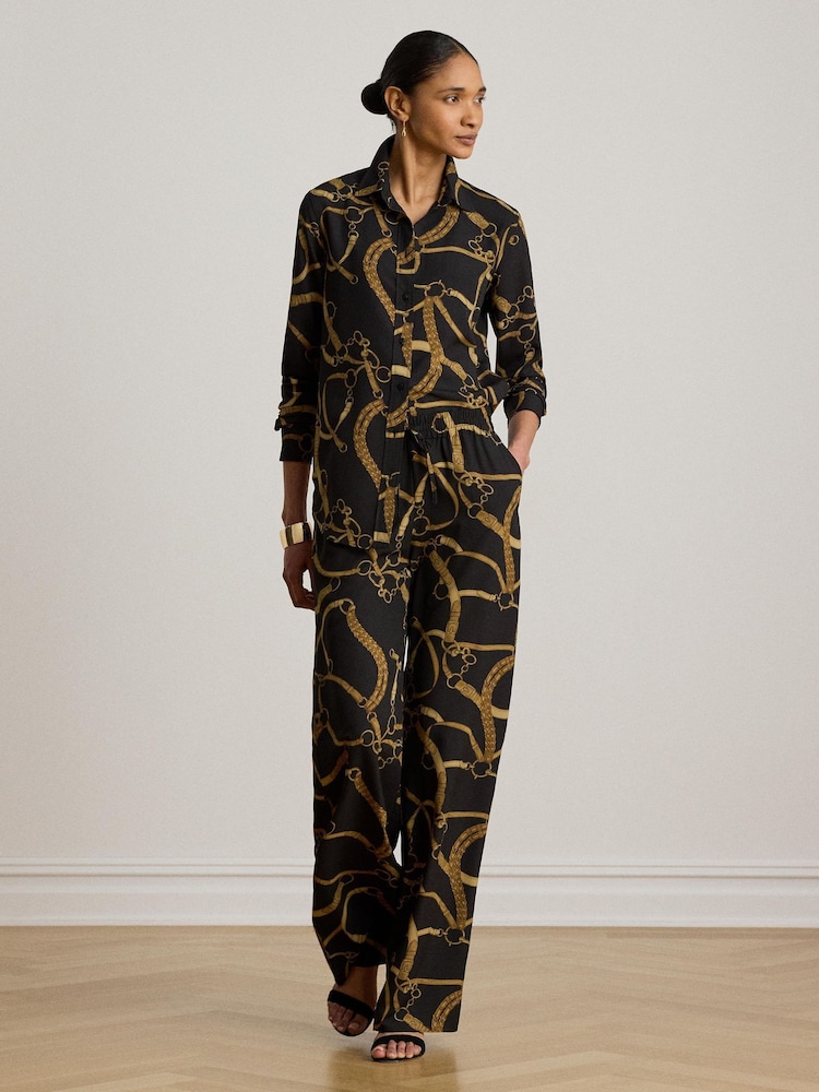 Lauren Ralph Lauren Black Crepe de Chine Bridle Print Shirt - Image 1 of 5 Lauren Ralph Lauren Black Crepe de Chine Bridle Print Shirt - Image 1 of 5