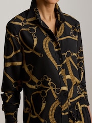 Lauren Ralph Lauren Black Crepe de Chine Bridle Print Shirt - Image 4 of 5