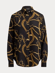 Lauren Ralph Lauren Black Crepe de Chine Bridle Print Shirt - Image 5 of 5