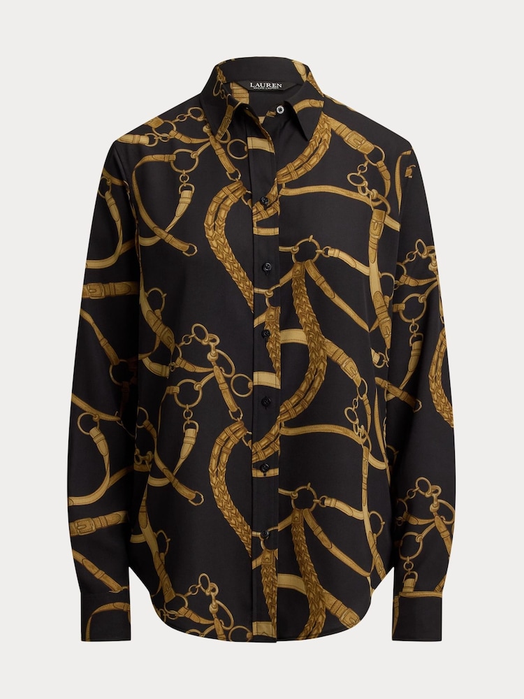 Lauren Ralph Lauren Black Crepe de Chine Bridle Print Shirt - Image 5 of 5 Lauren Ralph Lauren Black Crepe de Chine Bridle Print Shirt - Image 5 of 5