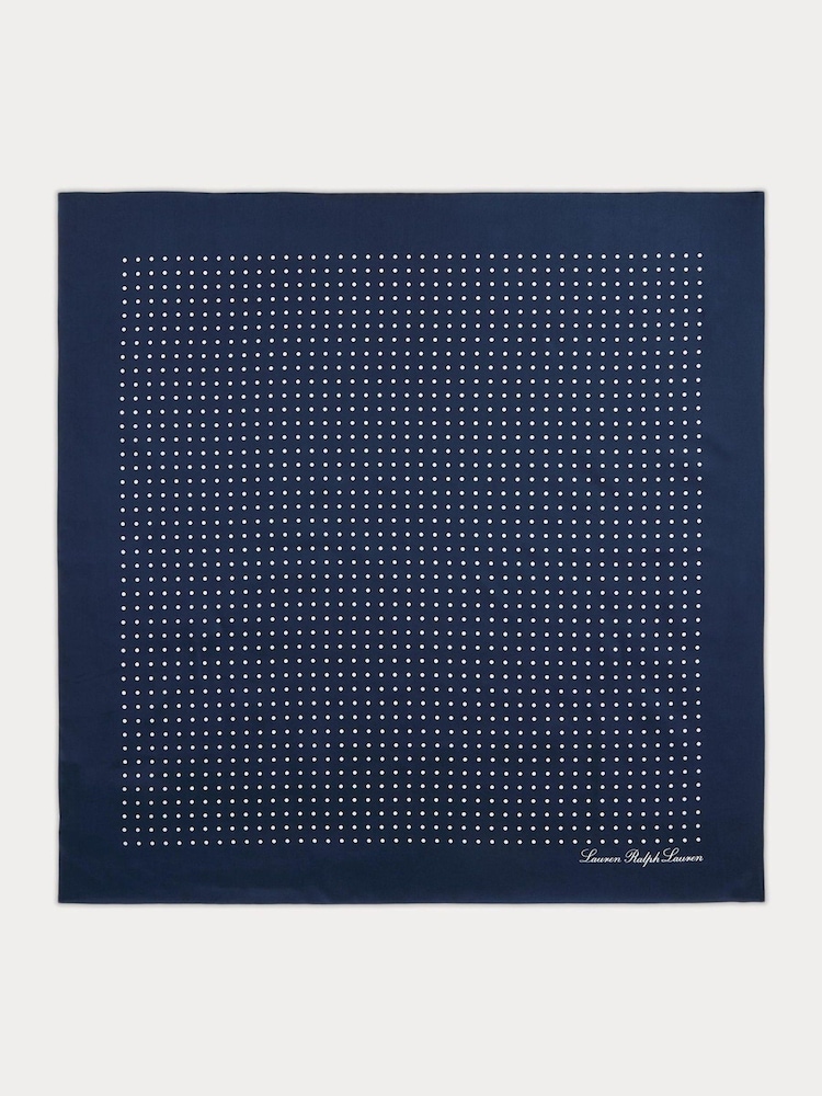 Lauren Ralph Lauren Blue Polka Dot Satin Small Square Scarf - Image 2 of 3 Lauren Ralph Lauren Blue Polka Dot Satin Small Square Scarf - Image 2 of 3