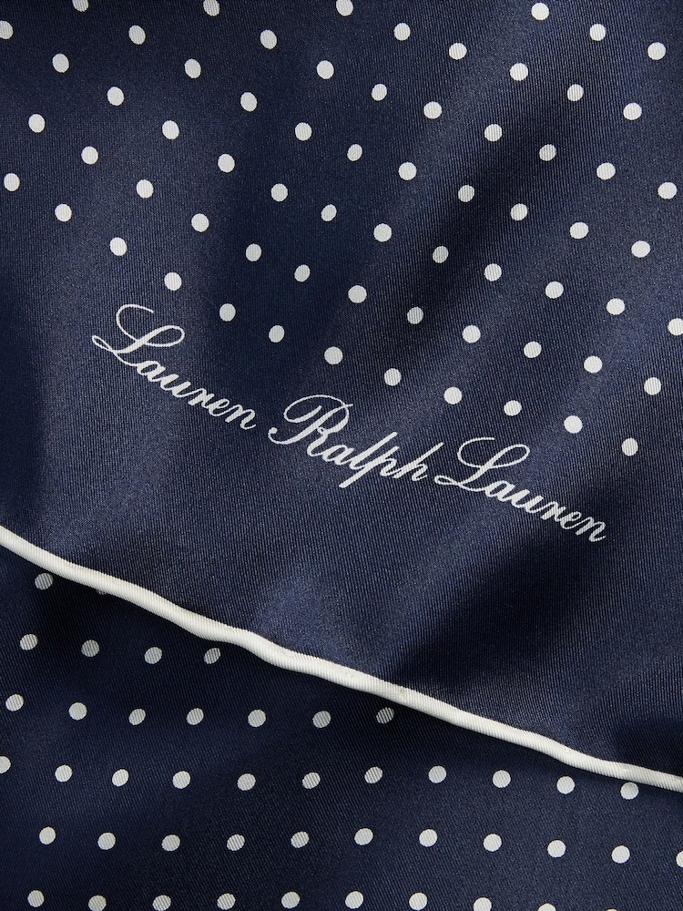 Lauren Ralph Lauren Blue Polka Dot Satin Small Square Scarf - Image 3 of 3 Lauren Ralph Lauren Blue Polka Dot Satin Small Square Scarf - Image 3 of 3