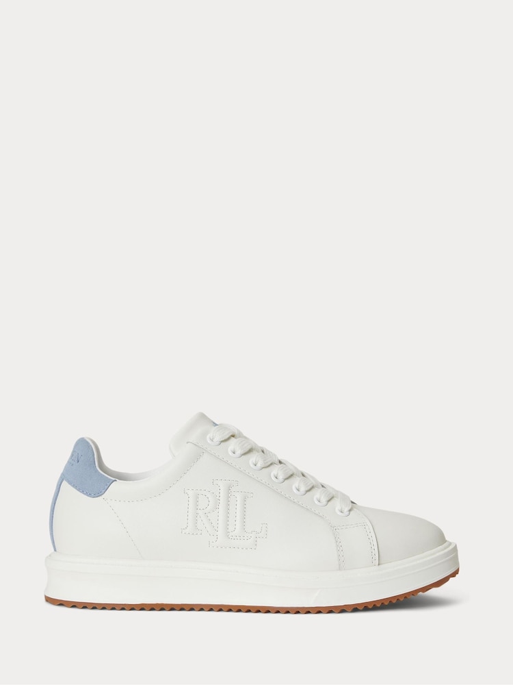 Lauren Ralph Lauren White Ainsley Leather Low Top Trainers With Contrast Heel Tab - Image 1 of 4 Lauren Ralph Lauren White Ainsley Leather Low Top Trainers With Contrast Heel Tab - Image 1 of 4