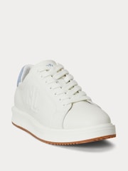 Lauren Ralph Lauren White Ainsley Leather Low Top Trainers With Contrast Heel Tab - Image 2 of 4