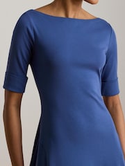 Lauren Ralph Lauren Blue Munzie Cotton Stretch Jersey Boat Neck Mid Sleeve Dress - Image 4 of 6