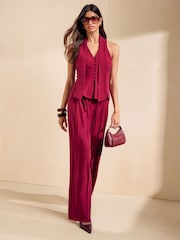 Beerenrot - Friends Like These Belted Pleat Wide Leg Trousers - Bild 2 von 5
