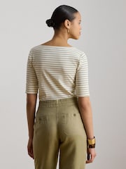 Lauren Ralph Lauren Cream Judy Striped Stretch Cotton Boat Neck Mid Sleeve T-Shirt - Image 3 of 4