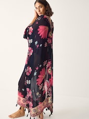 Monsoon Blue Abbie Floral Print Kaftan - Image 2 of 5
