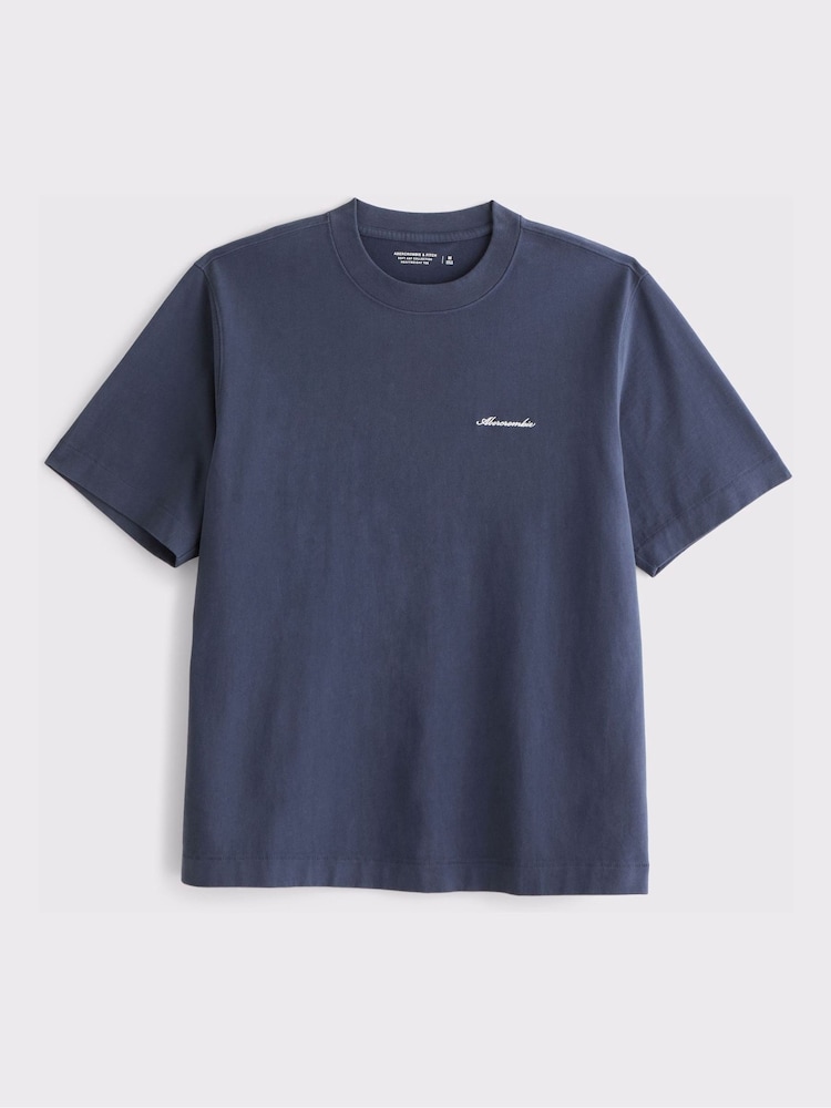 Abercrombie & Fitch Blue Logo Short Sleeve Crew Neck T-Shirt - Image 1 of 2 Abercrombie & Fitch Blue Logo Short Sleeve Crew Neck T-Shirt - Image 1 of 2