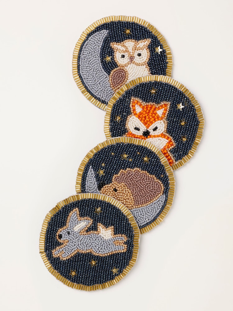 FatFace 4 Pack Woodland Animal Beaded Coasters - Imagen 1 de 3