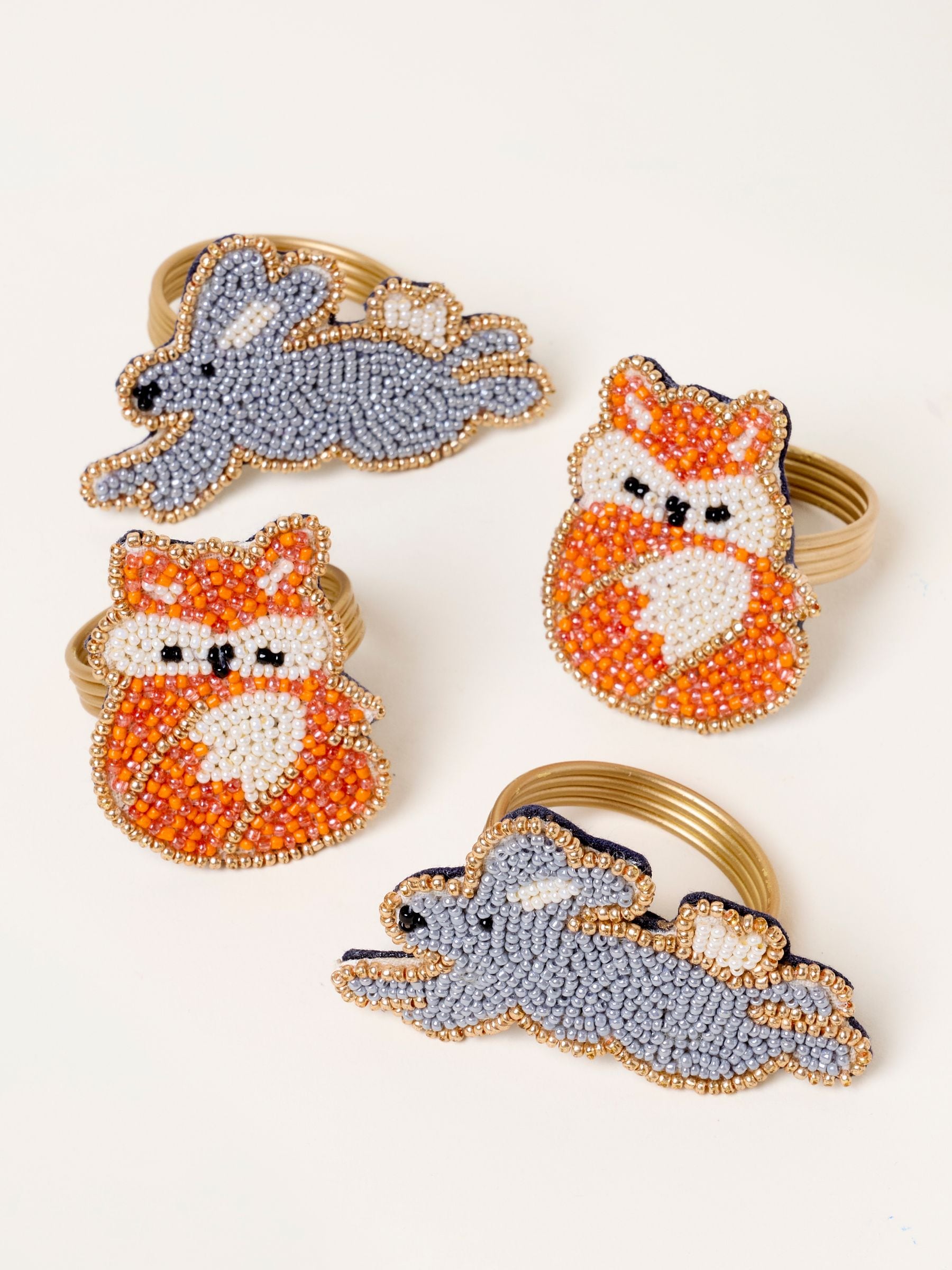 Fatface Multi 4 Pack Beaded Fox Hare Napkin Rings